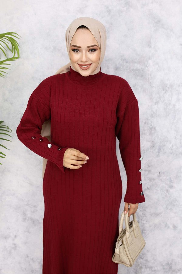 Strickkleid gerippt mit Volantrock / Bordeaux