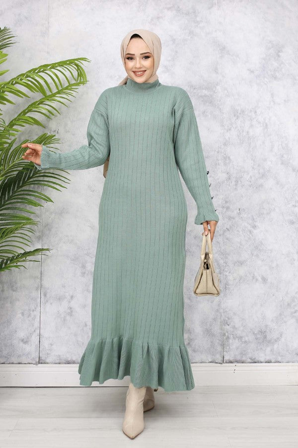 Strickkleid gerippt mit Volantrock / Mint