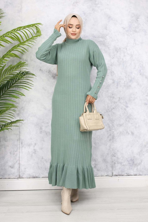 Strickkleid gerippt mit Volantrock / Mint