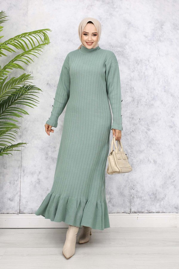 Strickkleid gerippt mit Volantrock / Mint
