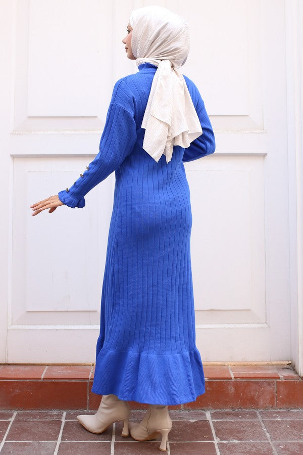 Strickkleid gerippt mit Volantrock / Blau