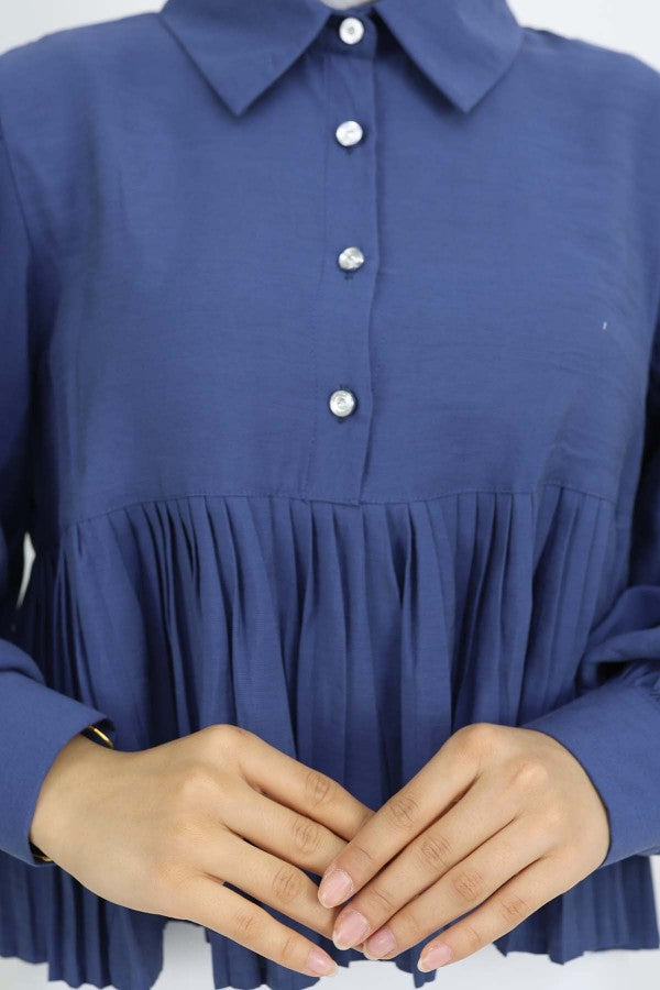Bluse kurz mit Faltenoptik / Indigo Blau