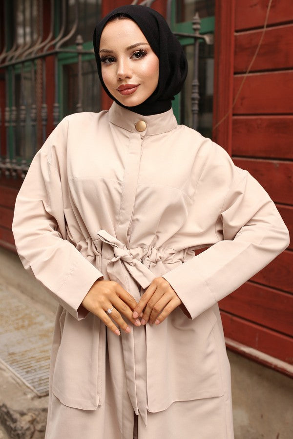 Trenchcoat mit Gummischleife und Knöpfen / Stein