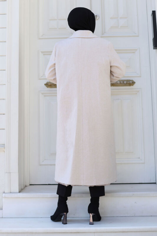 Kaschmirmantel m. Fischgrätmuster, Abdecktaschen / Beige