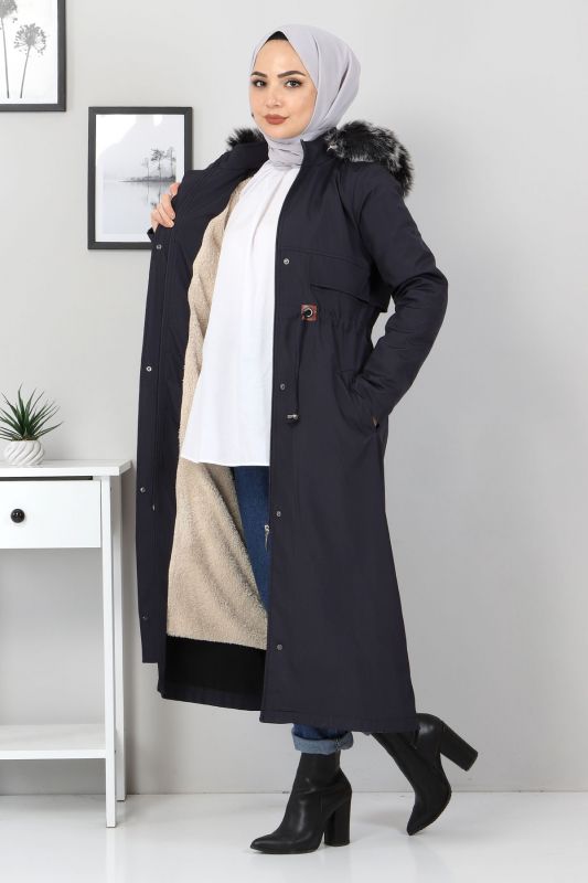 Taillengeschnürter Jacke mit Innenfutter / Navy Blau