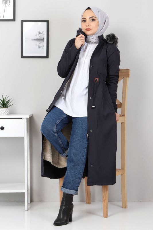 Taillengeschnürter Jacke mit Innenfutter / Navy Blau