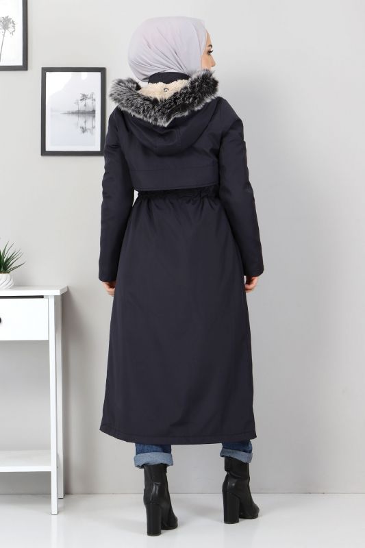 Taillengeschnürter Jacke mit Innenfutter / Navy Blau