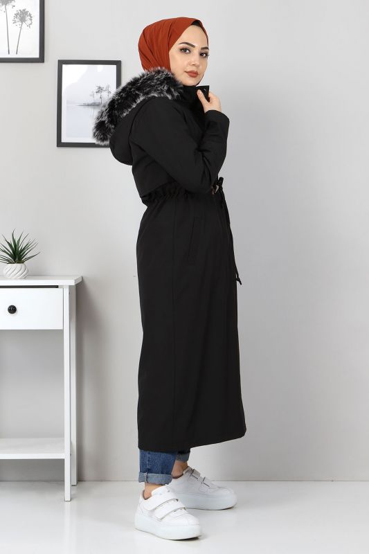 Taillengeschnürter Jacke mit Innenfutter / Schwarz