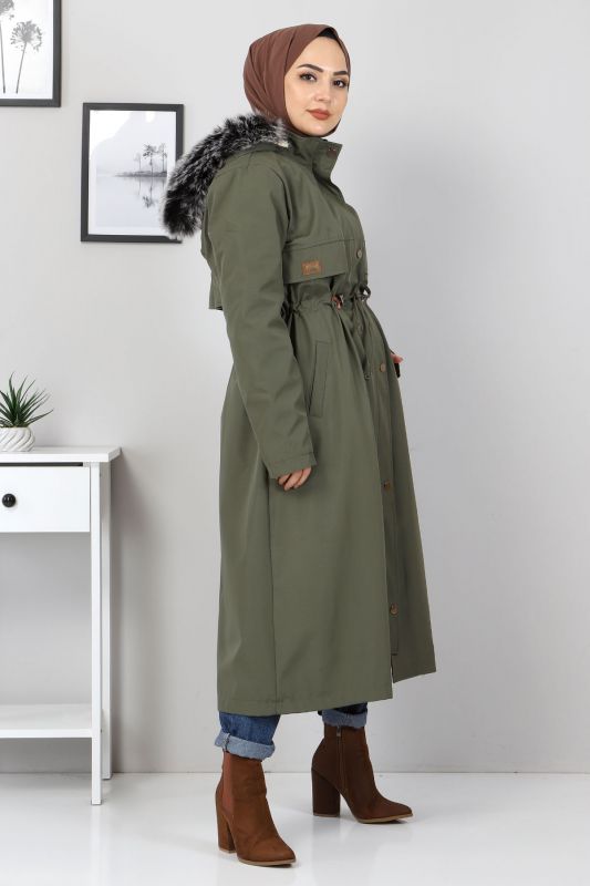 Taillengeschnürter Jacke mit Innenfutter / Khaki