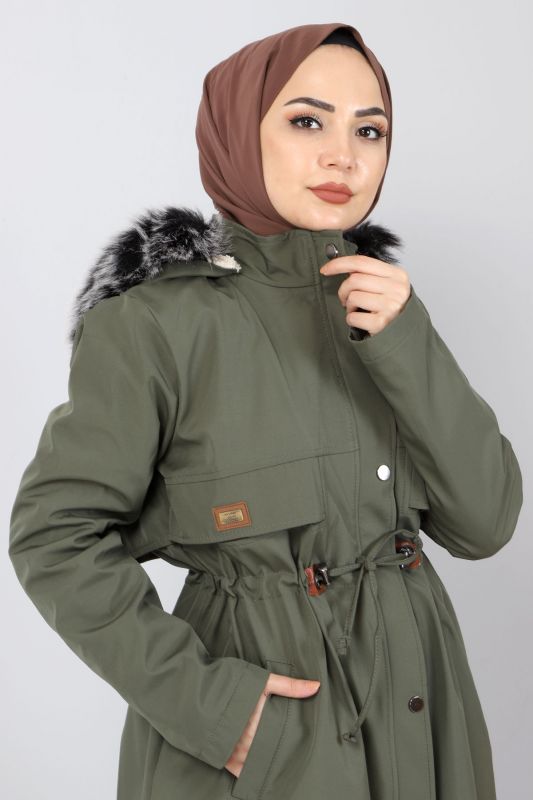 Taillengeschnürter Jacke mit Innenfutter / Khaki