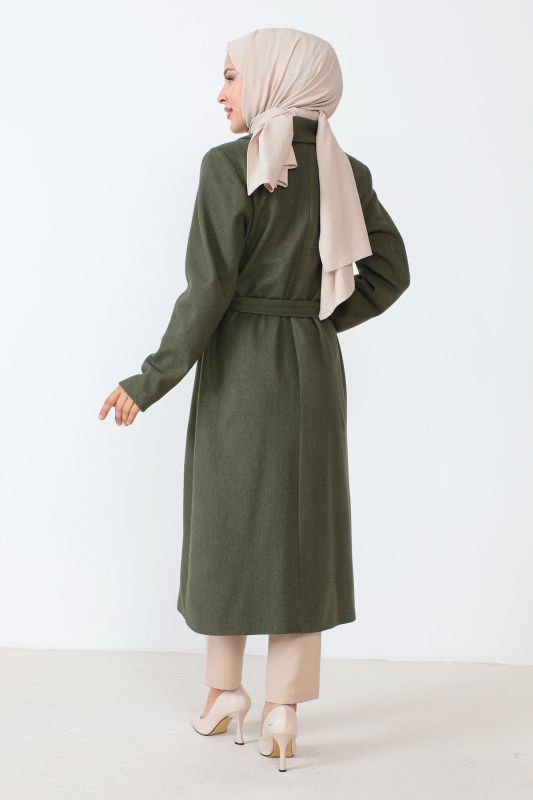 Kaschmirmantel mit Taschen und Gürtel / Khaki