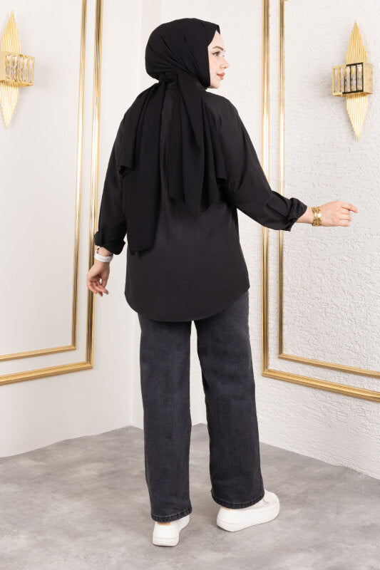 Weite Jeanshose mit Gummizug / Anthrazit