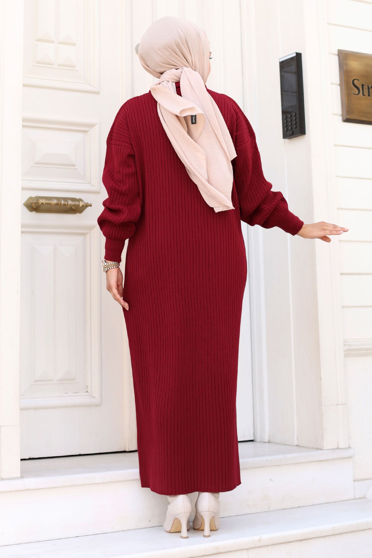 Strickkleid Halbreißverschluss / Bordeaux