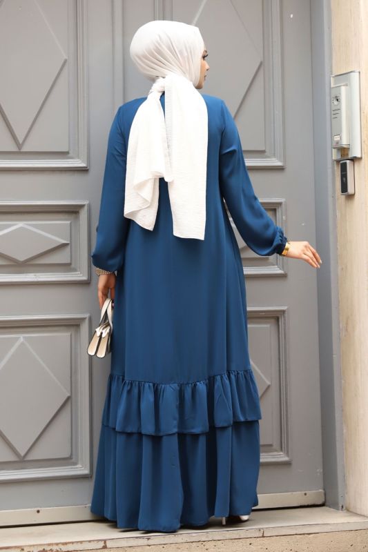 Ferace mit Knopfleiste und Rüschen / Indigo Blau