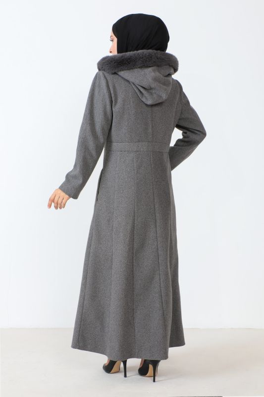 Kaschmirmantel i. v. Länge mit Reißverschluss u. Kapuze / Grau