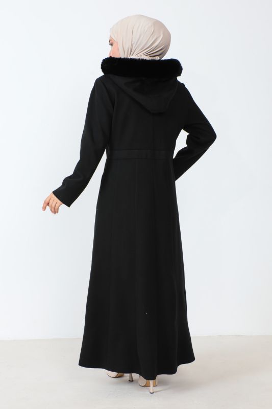 Kaschmirmantel i. v. Länge mit Reißverschluss u. Kapuze / Schwarz