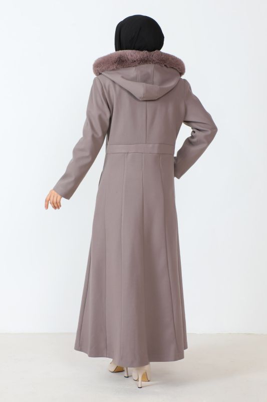 Kaschmirmantel i. v. Länge mit Reißverschluss u. Kapuze / Vizon