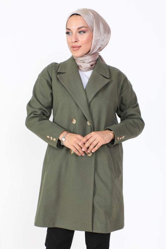 Kaschmirmantel doppelt geknöpft / Khaki