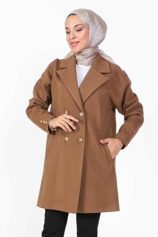 Kaschmirmantel doppelt geknöpft / Camel