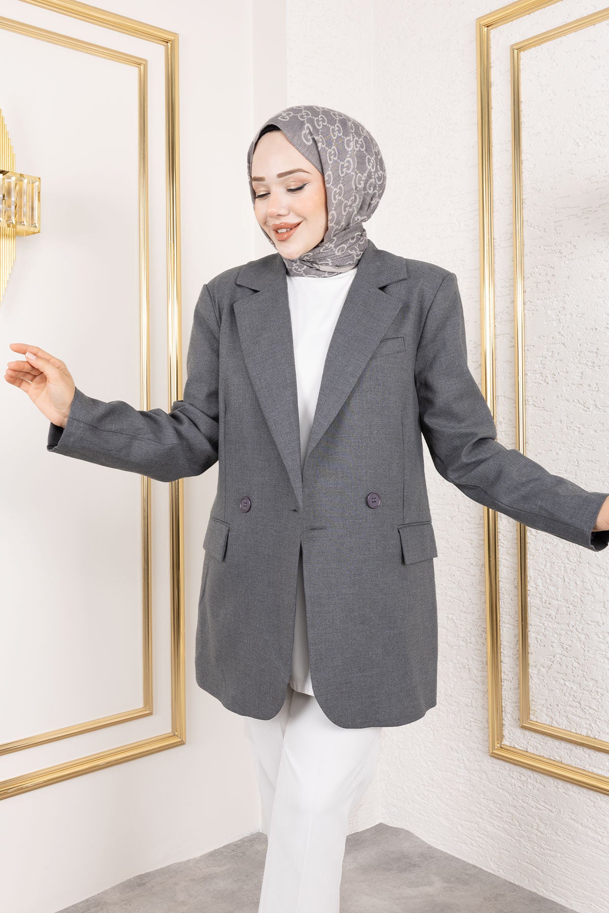 Blazer Regular mit zwei Knöpfen und Abdecktaschen Grau – LA