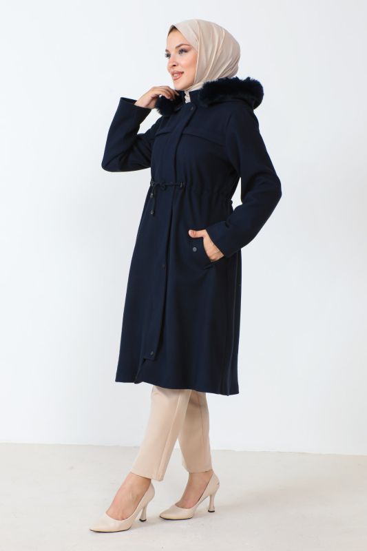 Kaschmirmantel in Midilänge m. verstecktem Reißverschluss / Navy Blau