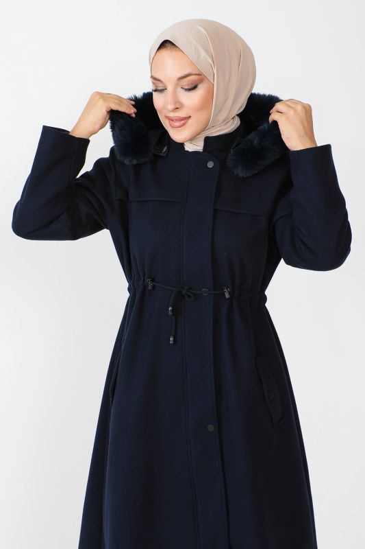 Kaschmirmantel in Midilänge m. verstecktem Reißverschluss / Navy Blau