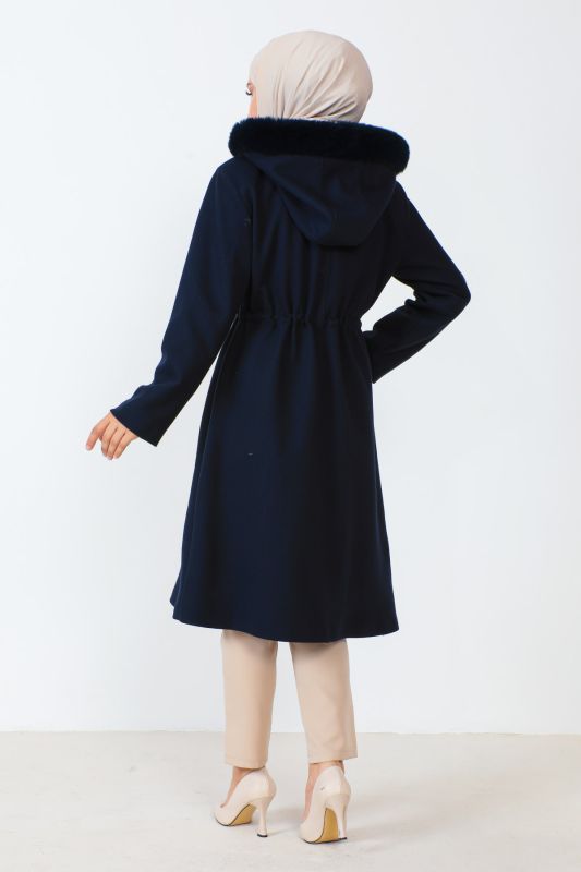 Kaschmirmantel in Midilänge m. verstecktem Reißverschluss / Navy Blau