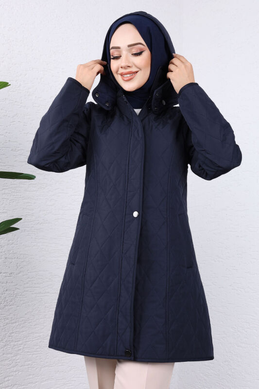 Jacke Innen mit Veloursstoff / Kurz / Navy Blau