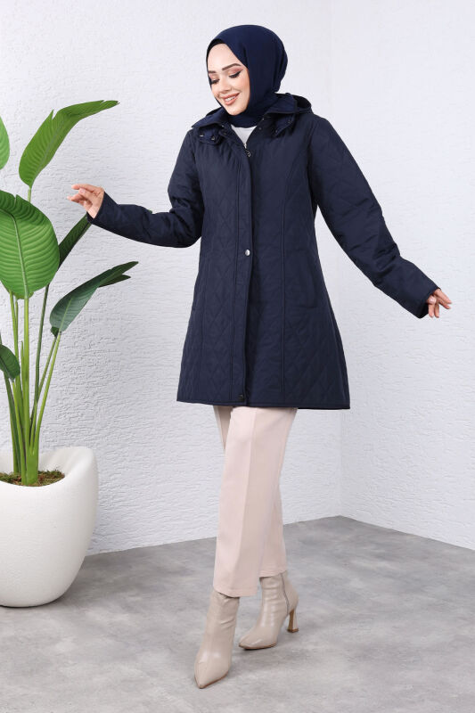 Jacke Innen mit Veloursstoff / Kurz / Navy Blau