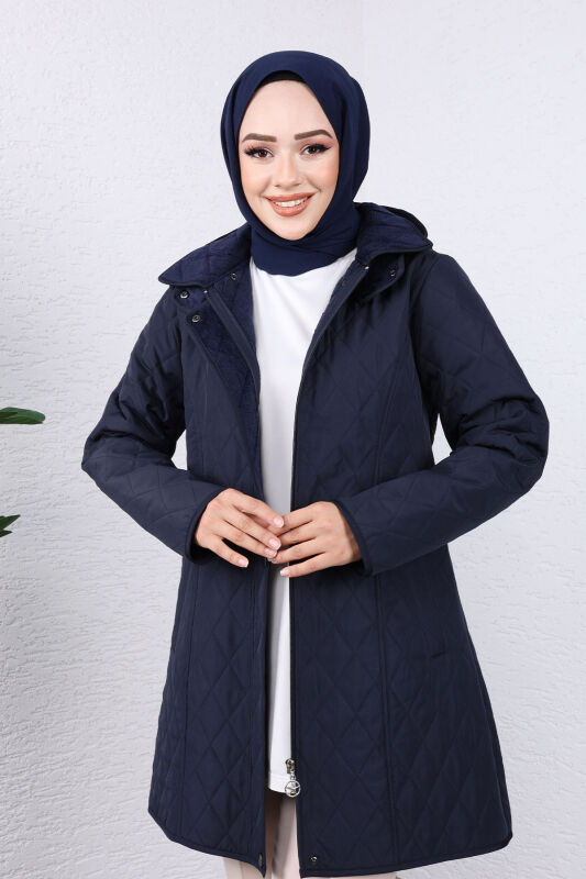 Jacke Innen mit Veloursstoff / Kurz / Navy Blau