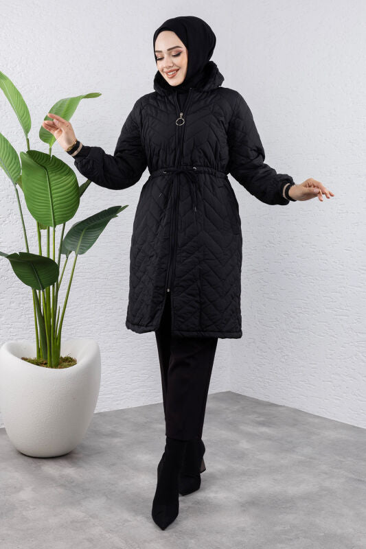 Jacke Ärmelende gerippt mit Kapuze / Kurz / Schwarz