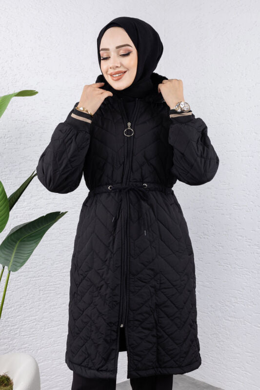 Jacke Ärmelende gerippt mit Kapuze / Kurz / Schwarz