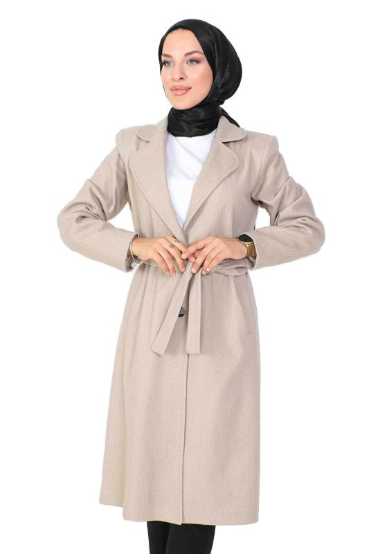 Kaschmirmantel m. zweireihiger Knöpfe u. Gürtel / Beige
