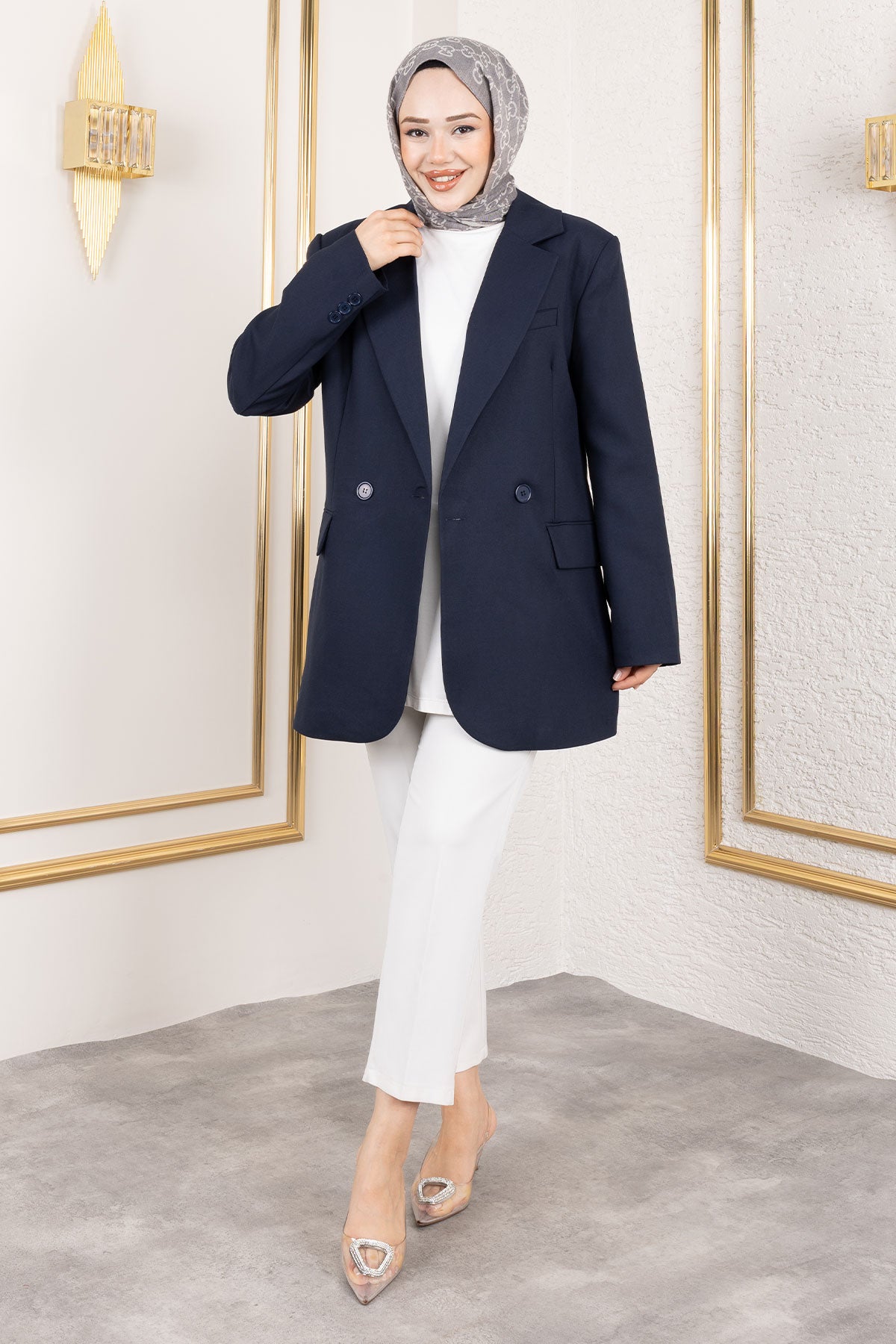 Blazer Regular mit zwei Knöpfen und Abdecktaschen / Navy Blau
