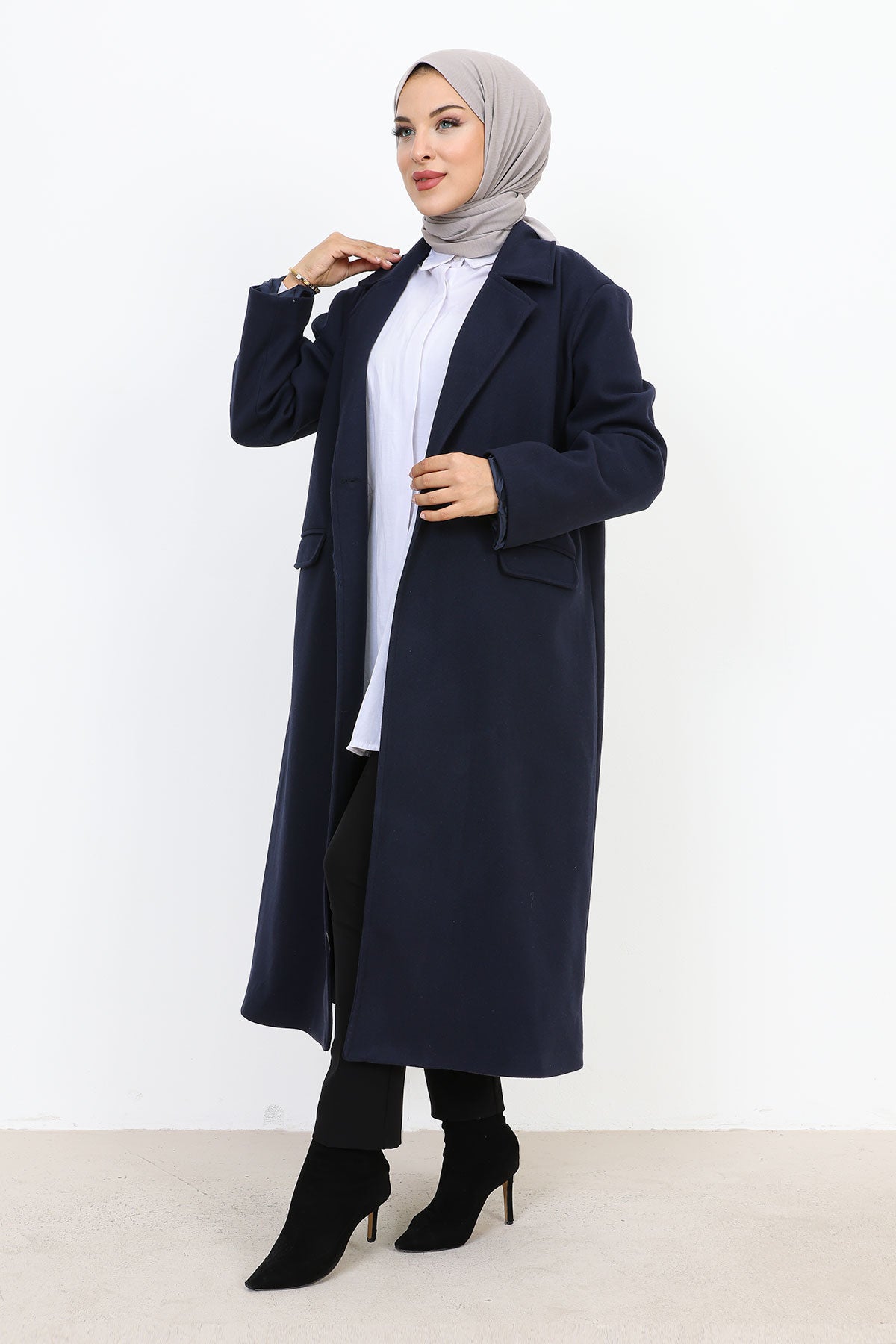Kaschmirmantel mit Abdecktaschen / Navy Blau