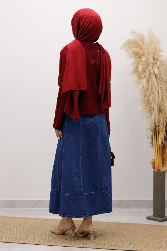Strickjacke kurz mit Strickmuster und Knöpfen / Bordeaux