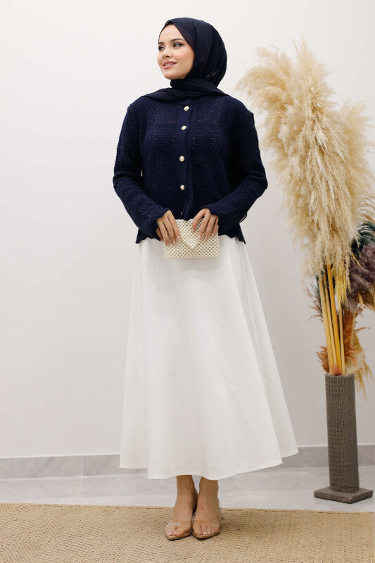 Strickjacke kurz mit Strickmuster und Knöpfen / Navy Blau