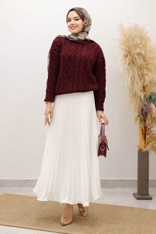 Strickpullover mit Flechtmuster / Bordeaux