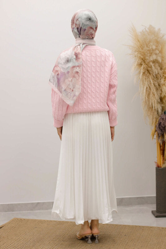 Strickpullover mit Flechtmuster / Rosa