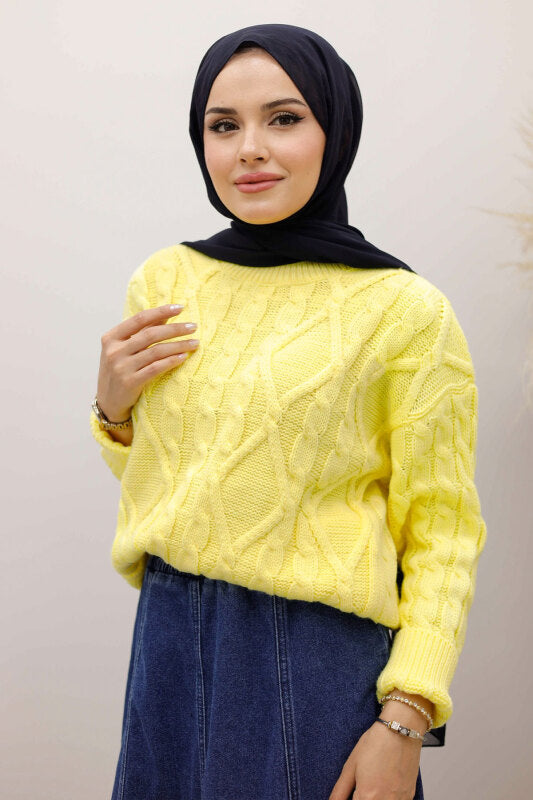 Strickpullover mit Flechtmuster / Gelb