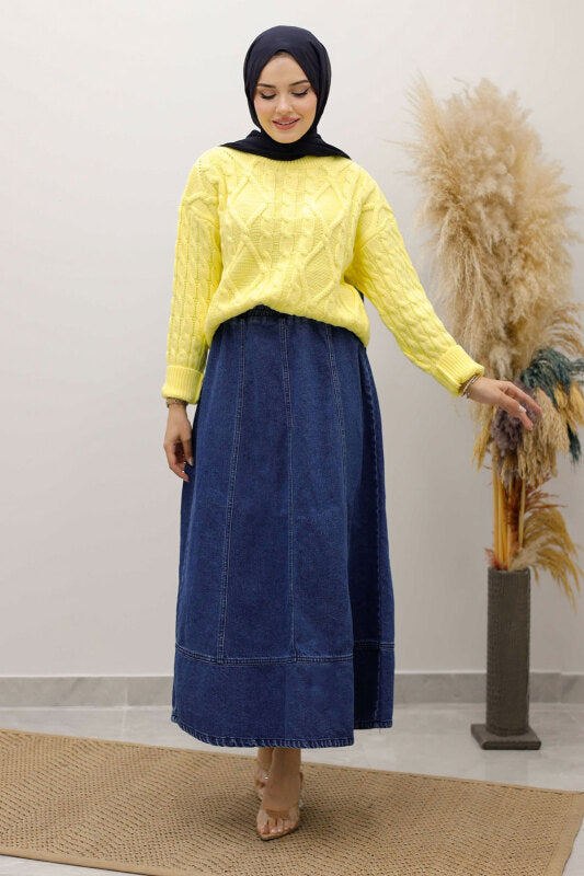 Strickpullover mit Flechtmuster / Gelb