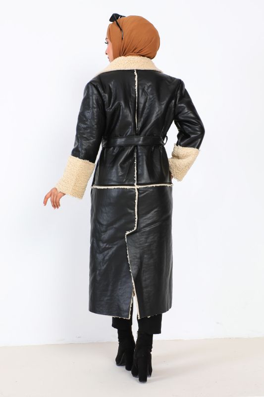 Lederoptik Jacke mit Samtfutter / Schwarz