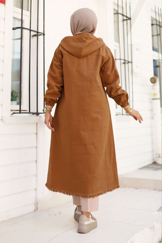 Jeansjacke lang mit Quasten / Camel