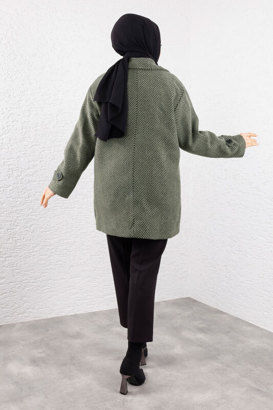 Kaschmirmantel mit Fischgrätmuster, Taschen und Knöpfe / Khaki