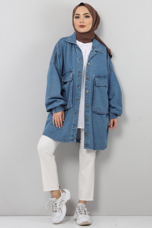 Jeans-Jacke m. elastischen Ärmeln