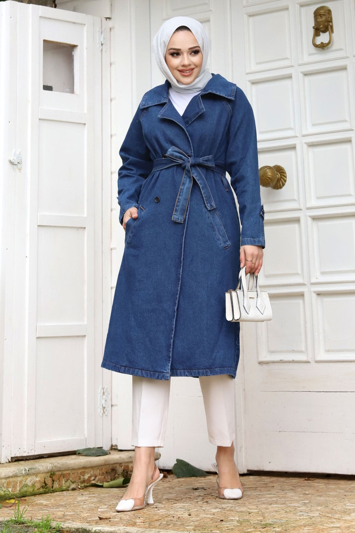 Jeans-Trenchcoat m. Gürtel