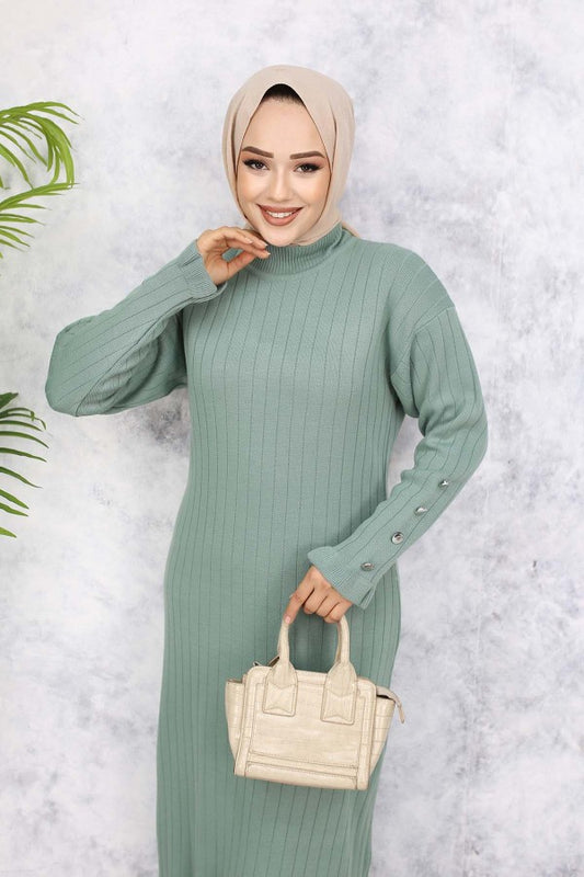 Strickkleid gerippt mit Volantrock / Mint