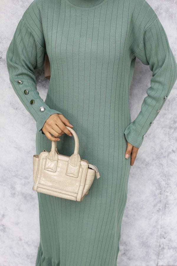 Strickkleid gerippt mit Volantrock / Mint