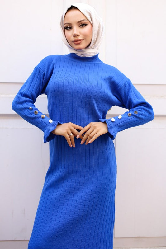 Strickkleid gerippt mit Volantrock / Blau