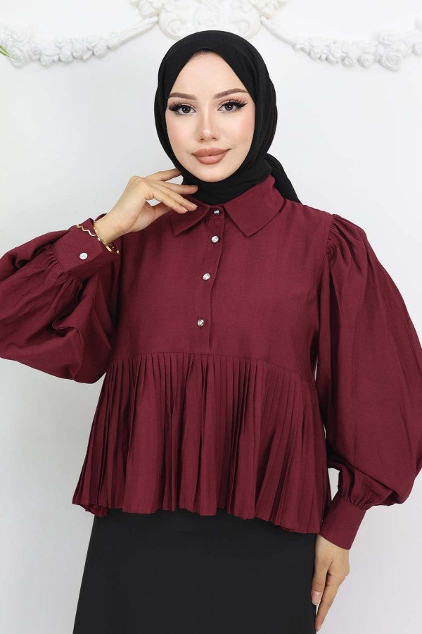Bluse kurz mit Faltenoptik / Bordeaux